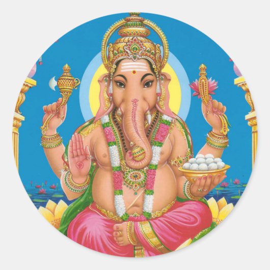 Lord Ganesha Ronde Sticker (Voorkant)