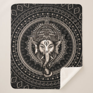 Lord Ganesha - Sepia Black Sherpa Deken