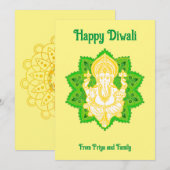 Lord Ganpati Happy Diwali Geel Feestdagenkaart (Voorkant / Achterkant)