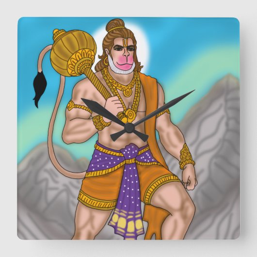 Lord Hanuman Clock Vierkante Klok (Voorkant)