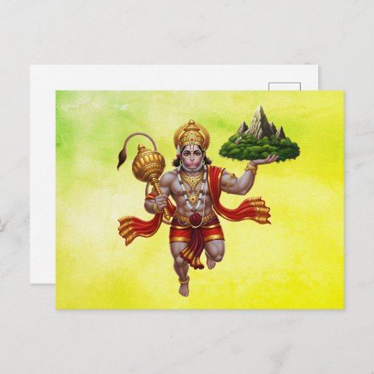 Lord Hanuman Flying Lifting Mountain Briefkaart (Voorkant / Achterkant)