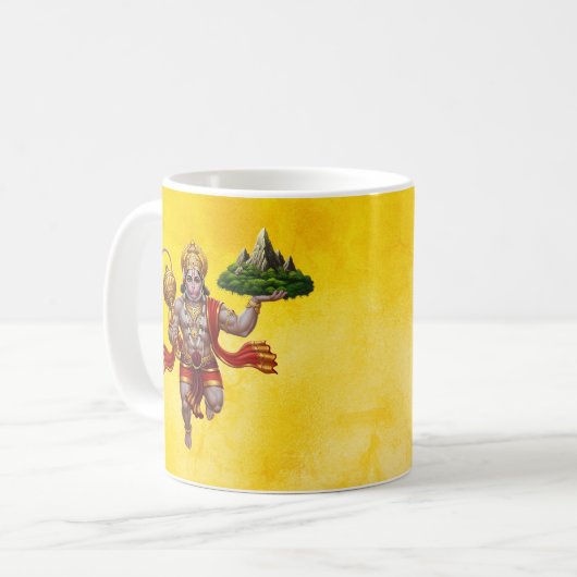 Lord Hanuman Flying Lifting Mountain Koffiemok (Voorkant links)
