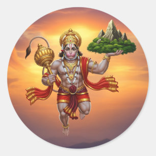 Lord Hanuman Flying Lifting Mountain Ronde Sticker
