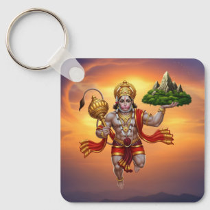 Lord Hanuman Flying Lifting Mountain Sleutelhanger