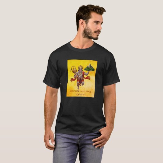 Lord Hanuman Flying Lifting Mountain T-shirt (Voorkant volledig)