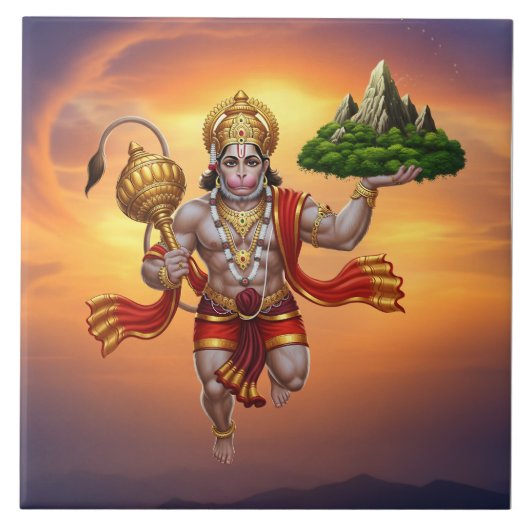 Lord Hanuman Flying Lifting Mountain Tegeltje (Voorkant)