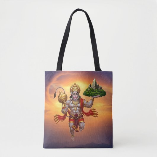 Lord Hanuman Flying Lifting Mountain Tote Bag (Voorkant)