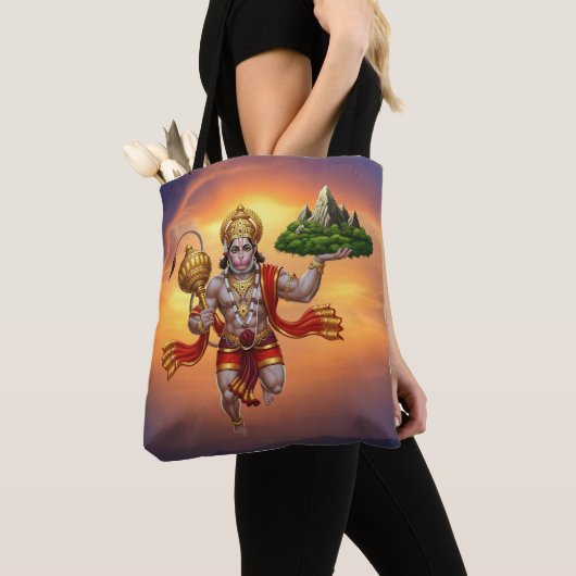 Lord Hanuman Flying Lifting Mountain Tote Bag (Dichtbij)