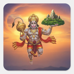 Lord Hanuman Flying Lifting Mountain Vierkante Sticker