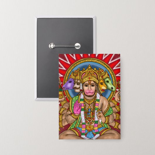 Lord Hanuman-knop Button (Voorkant / Achterkant)