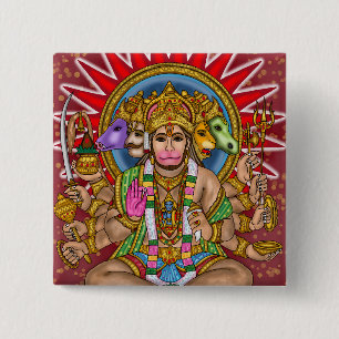 Lord Hanuman-knop Vierkante Button 5,1 Cm