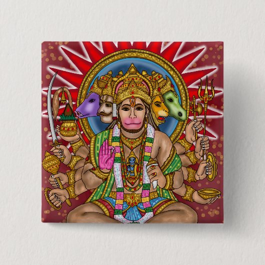Lord Hanuman-knop Vierkante Button 5,1 Cm (Voorkant)
