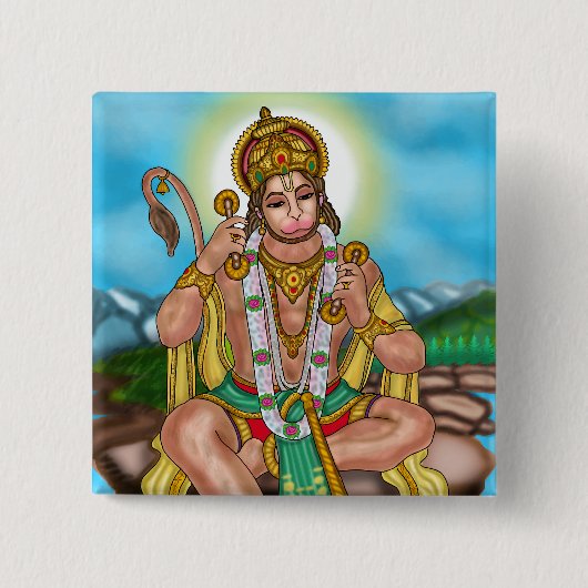 Lord Hanuman-knop Vierkante Button 5,1 Cm (Voorkant)