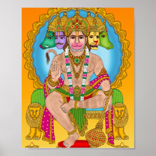 Lord Hanuman-Poster | Krachtige Hindoe Devta Hanum Poster (Voorkant)