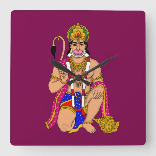 Lord Hanuman Wall Clock Vierkante Klok (Voorkant)