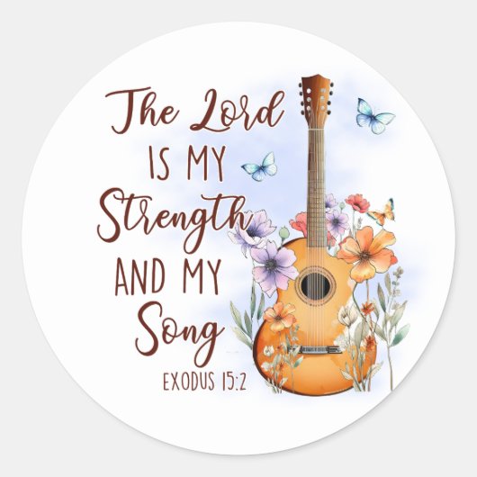 Lord is My Strength en My Song Christelijke gitaar Ronde Sticker (Voorkant)