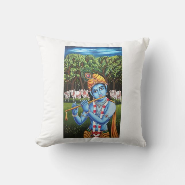 Lord Krishna Art Pillow Hoesje Kussen (Voorkant)