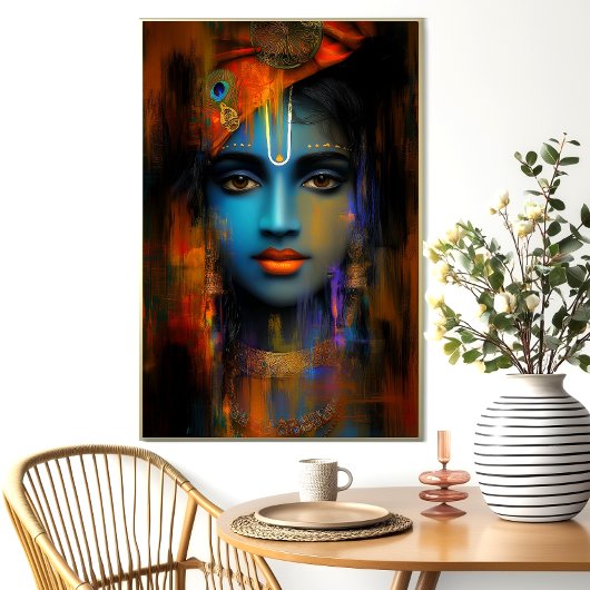 Lord Krishna Art Print: Abstracte Hindoe Godkunst Poster
