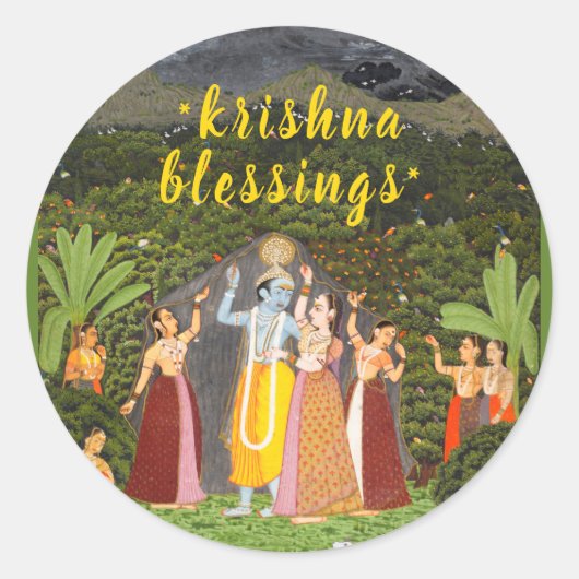 Lord Krishna Blessings Gopis Rajasthan India 1760 Ronde Sticker (Voorkant)