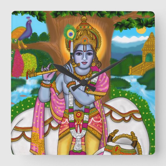 Lord Krishna Clock Vierkante Klok (Voorkant)