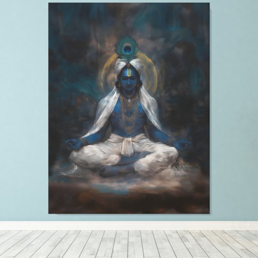 Lord Krishna in Meditatie Canvas Muurkunst (Insitu (Houten vloer))