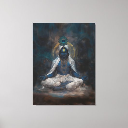 Lord Krishna in Meditatie Canvas Muurkunst Afdruk (Voorkant)