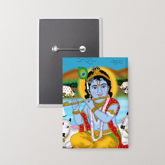 Lord Krishna-knop Button (Voorkant / Achterkant)