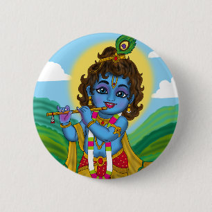 Lord Krishna-knop Ronde Button 5,7 Cm