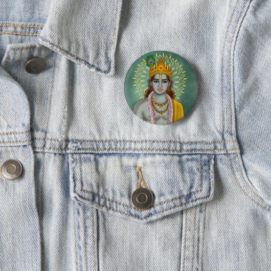 Lord Krishna-knop Ronde Button 5,7 Cm (In situ)
