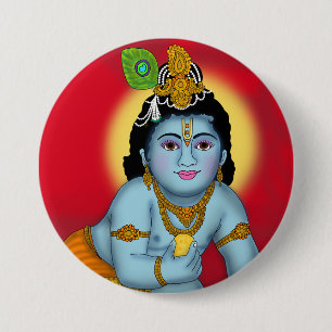 Lord Krishna-knop Ronde Button 7,6 Cm