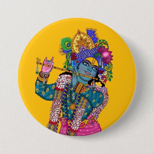 Lord Krishna-knop Ronde Button 7,6 Cm (Voorkant)