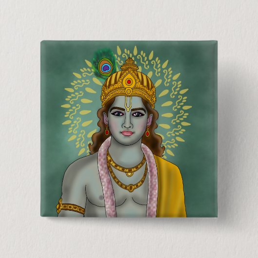 Lord Krishna-knop Vierkante Button 5,1 Cm (Voorkant)