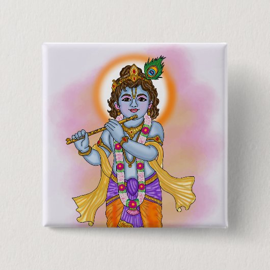 Lord Krishna-knop Vierkante Button 5,1 Cm (Voorkant)