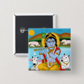 Lord Krishna-knop Vierkante Button 5,1 Cm (Voorkant /achterkant)