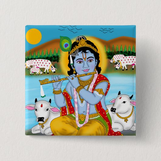 Lord Krishna-knop Vierkante Button 5,1 Cm (Voorkant)