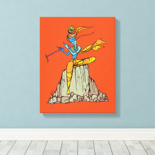 Lord Krishna met flute Canvas Afdruk (Insitu (Houten vloer))