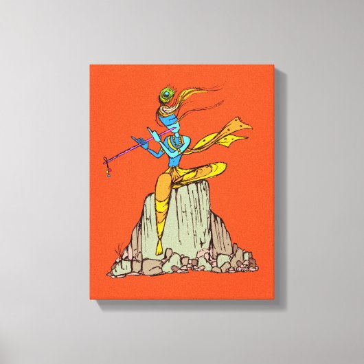 Lord Krishna met flute Canvas Afdruk (Voorkant)