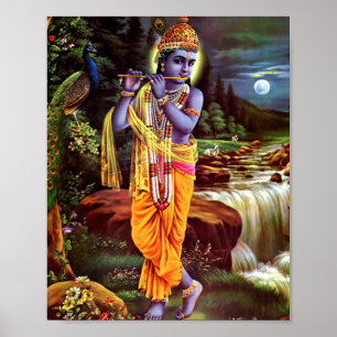 Lord Krishna met Flute Hindu God Poster