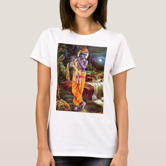 Lord Krishna met Flute Hindu God T-shirt (Voorkant)