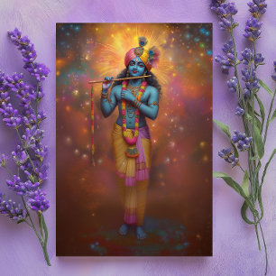 Lord Krishna Pastel Regenboog Vuurwerk Hindoe Kuns Briefkaart