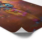 Lord Krishna Pastel Regenboog Vuurwerk Hindoe Kuns Poster (Hoek)
