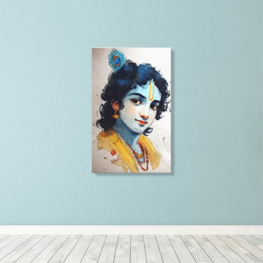 Lord Krishna Portret Canvas Muurkunst (Insitu (Houten vloer))