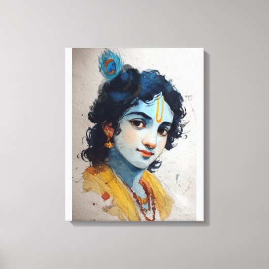 Lord Krishna Portret Canvas Muurkunst Afdruk (Voorkant)