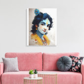Lord Krishna Portret Canvas Muurkunst Afdruk (Insitu (Woonkamer))