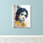 Lord Krishna Portret Canvas Muurkunst Afdruk (Insitu (Houten vloer))