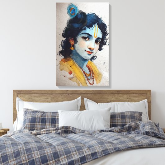 Lord Krishna Portret Canvas Muurkunst Afdruk (Insitu (Slaapkamer))