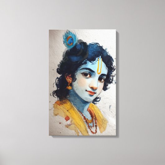 Lord Krishna Portret Canvas Muurkunst Afdruk (Voorkant)