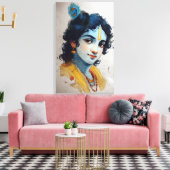 Lord Krishna Portret Canvas Muurkunst Afdruk (Insitu (Woonkamer))