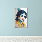 Lord Krishna Portret Canvas Muurkunst Afdruk (Insitu (Houten vloer))