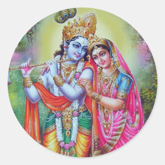 Lord Krishna & Radha Ronde Sticker (Voorkant)